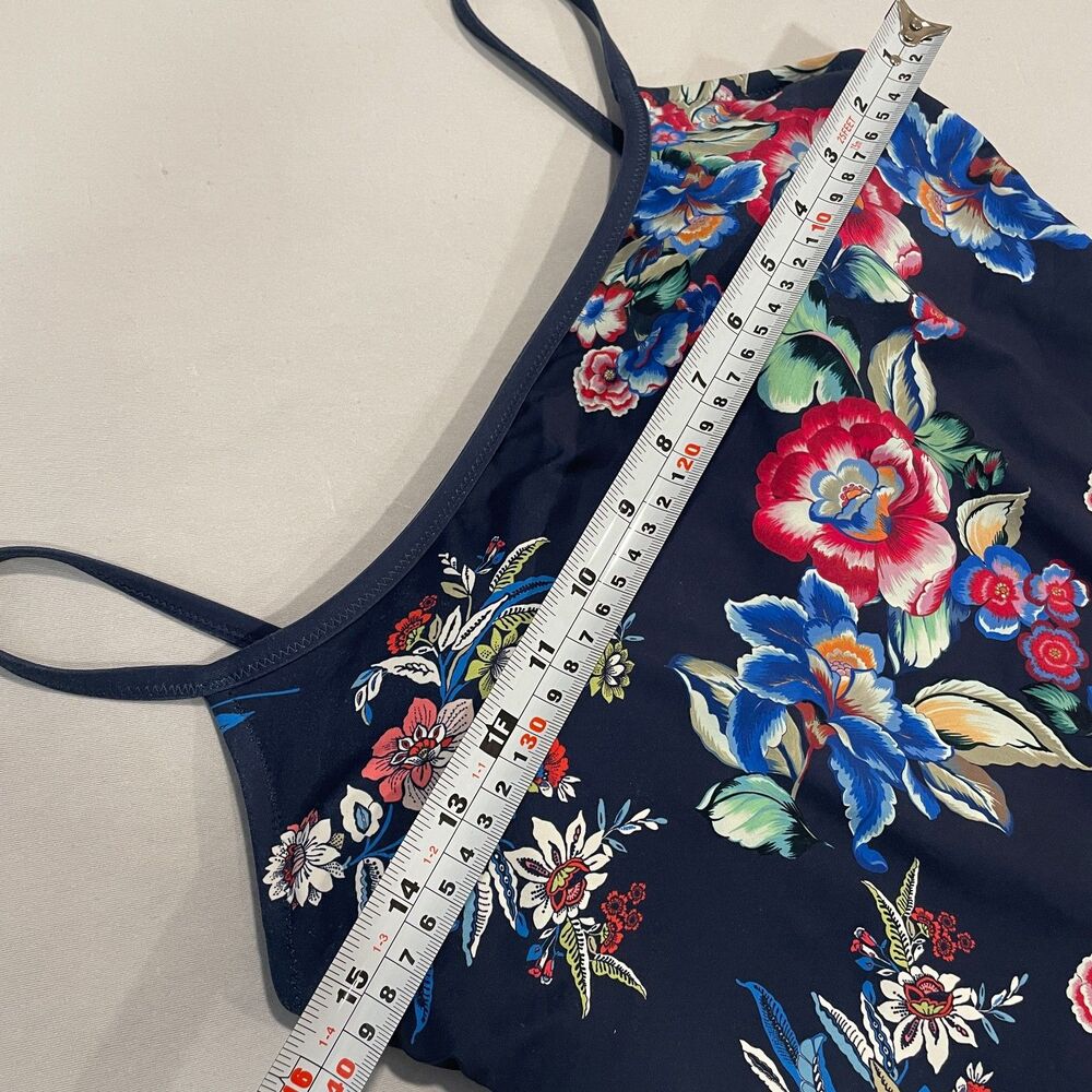 ~ Johnny Was Lg Swimsuit 1-Piece Navy Floral Tank Lace-Back Strappy Large 10/12 - Picture 10 of 16